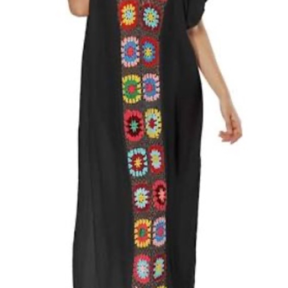 Bsubseach Floral Patchwork Deep V Neck Crochet Cover Up Short Sleeve Dress - Picture 4 of 16